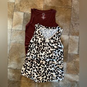 Maurices Leopard Print and Burgundy Tank Tops
